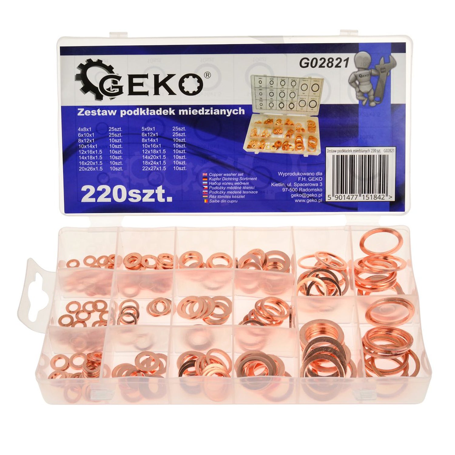 Réz alátét készlet 220 db GEKO