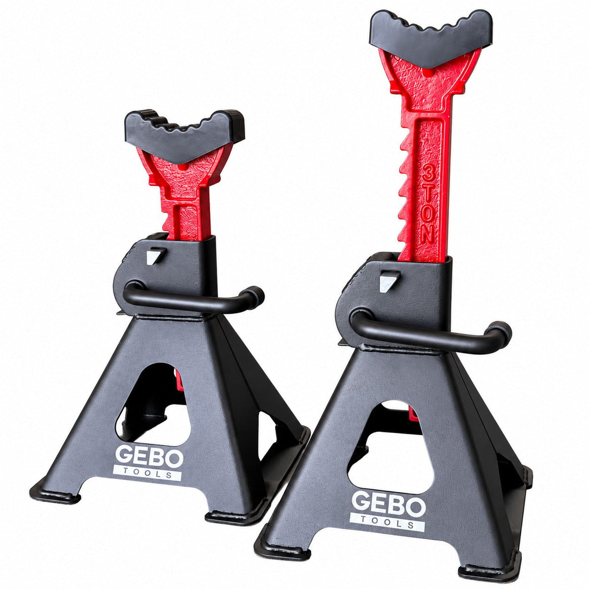 Tartóbak készlet 2 db 3 t 29.5-43 cm dupla biztosítóval és autóküszöb védő gumi tamponnal GEBO TOOLS