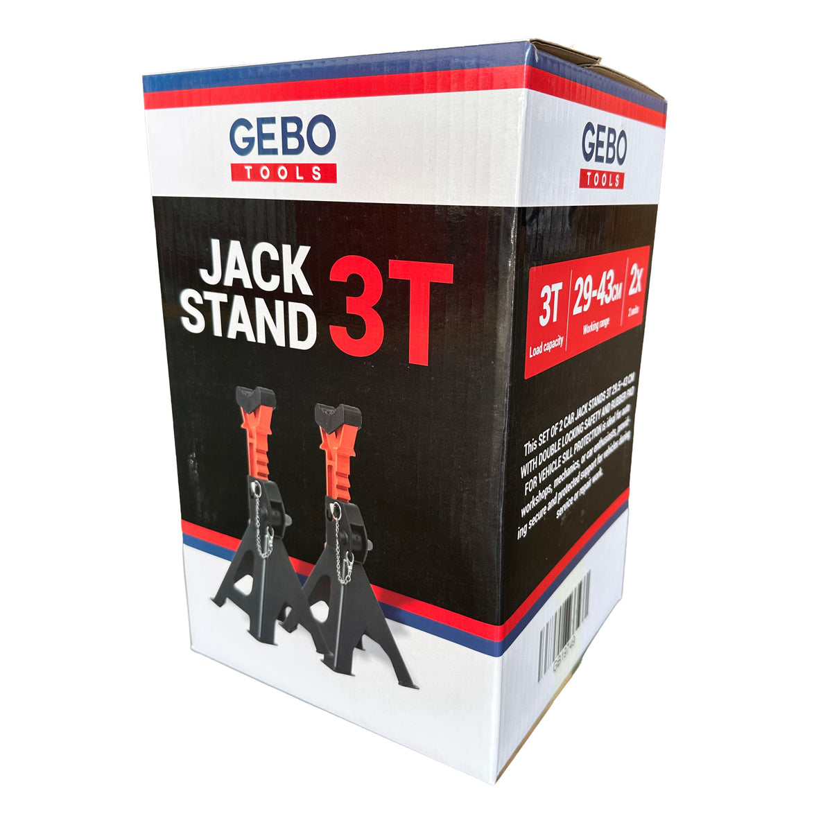 Tartóbak készlet 2 db 3 t 29.5-43 cm dupla biztosítóval és autóküszöb védő gumi tamponnal GEBO TOOLS