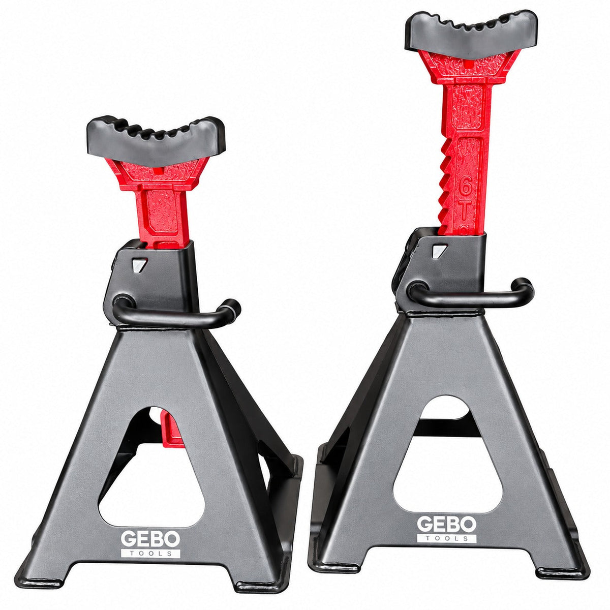 Tartóbak készlet 2 db 6 t 39-60 cm dupla biztosítóval és autóküszöb védő gumi tamponnal GEBO TOOLS