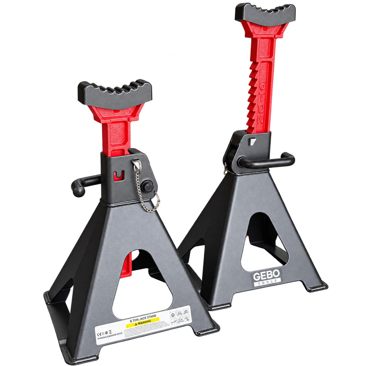 Tartóbak készlet 2 db 6 t 39-60 cm dupla biztosítóval és autóküszöb védő gumi tamponnal GEBO TOOLS