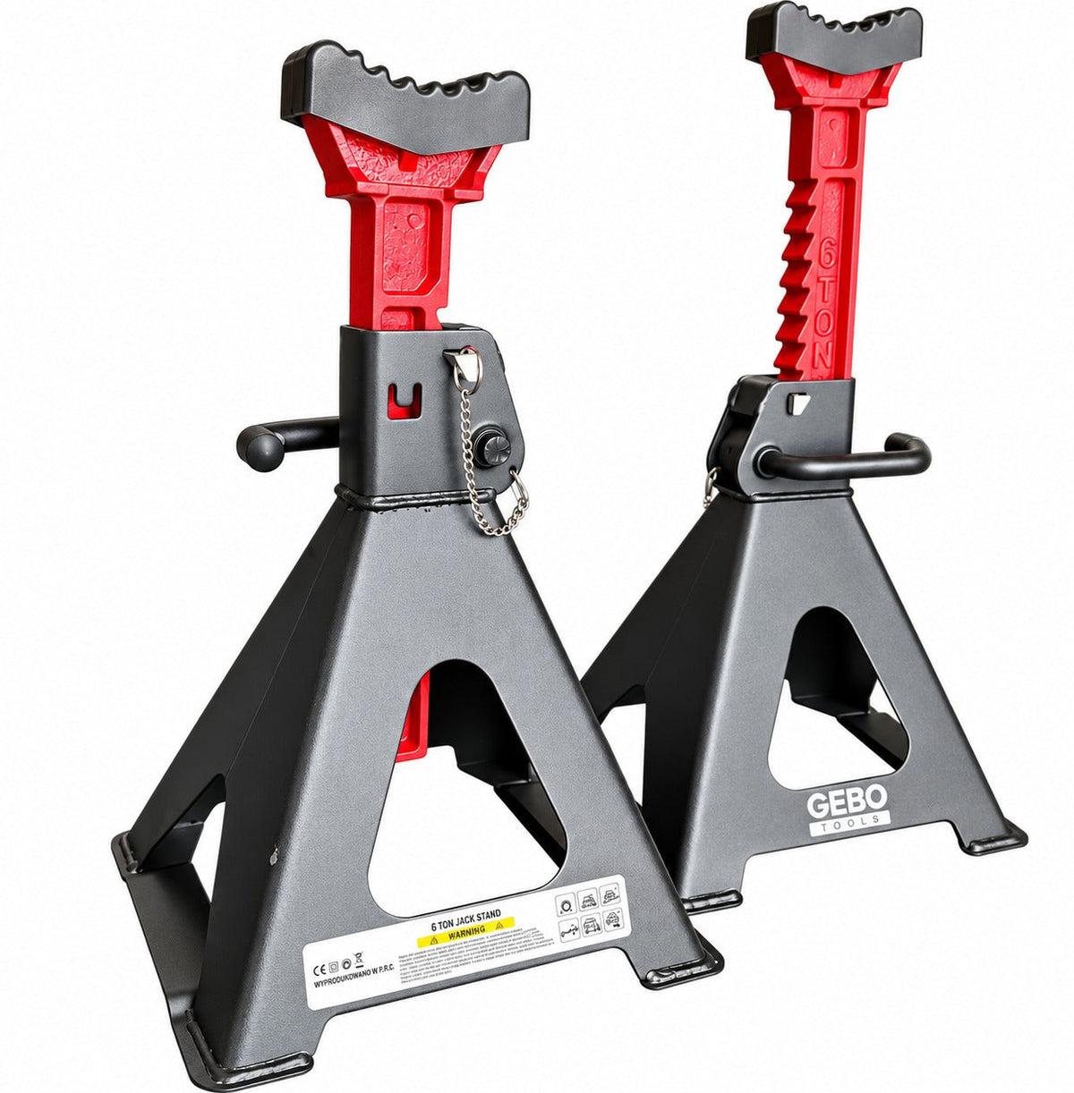 Tartóbak készlet 2 db 6 t 39-60 cm dupla biztosítóval és autóküszöb védő gumi tamponnal GEBO TOOLS