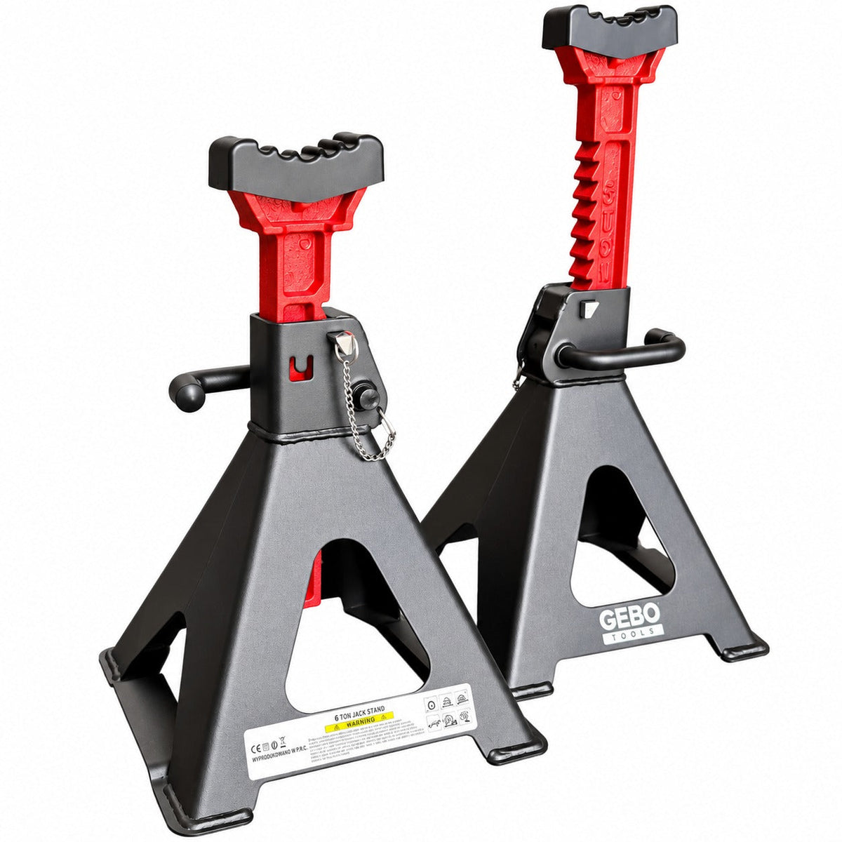 Tartóbak készlet 2 db 6 t 39-60 cm dupla biztosítóval és autóküszöb védő gumi tamponnal GEBO TOOLS