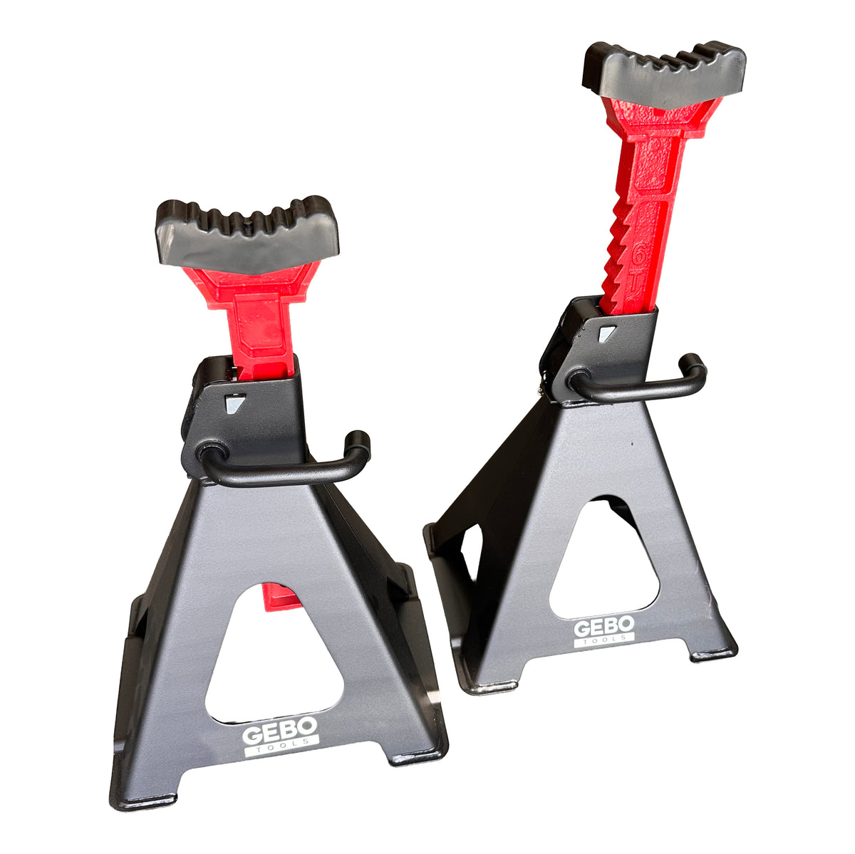 Tartóbak készlet 2 db 6 t 39-60 cm dupla biztosítóval és autóküszöb védő gumi tamponnal GEBO TOOLS