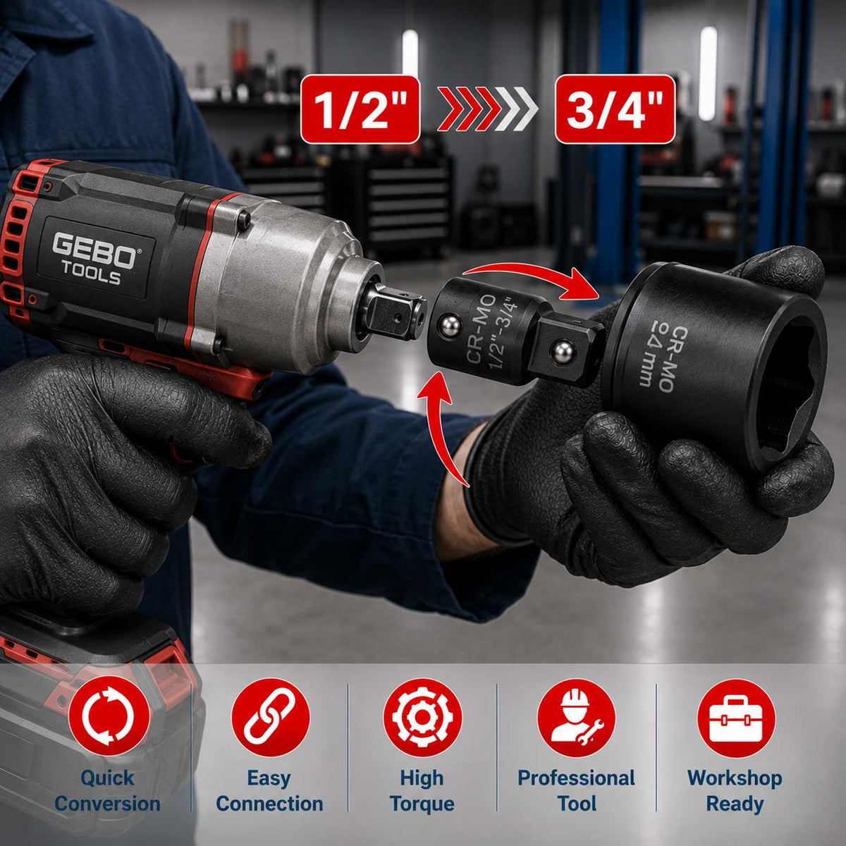 Dugókulcs átalakító adapter készlet - 8 db GEBO TOOLS