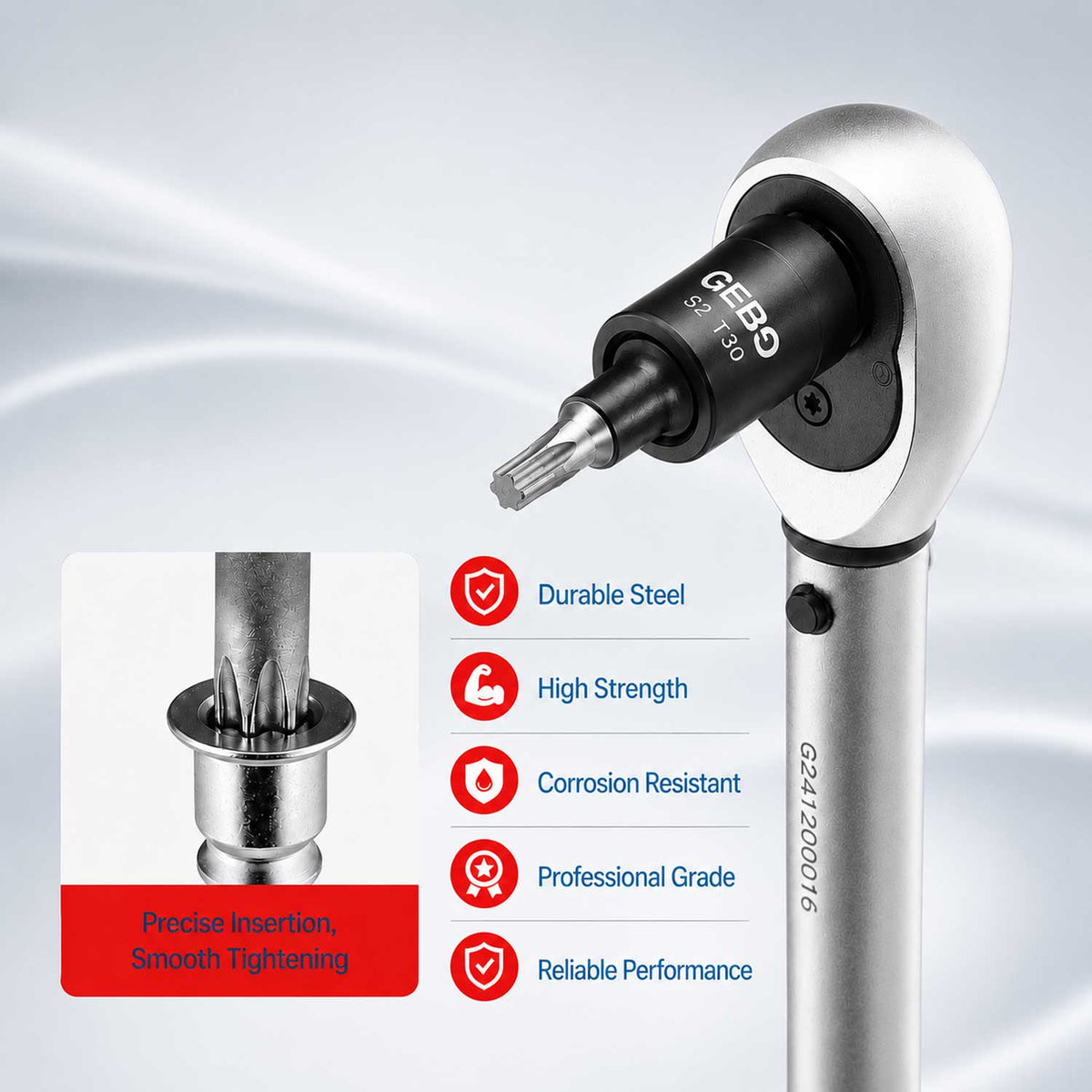 Torx bit és dugókulcs készlet t8–t60 e-profil e4–e20 1/4" 3/8" 1/2" 25 db GEBO TOOLS