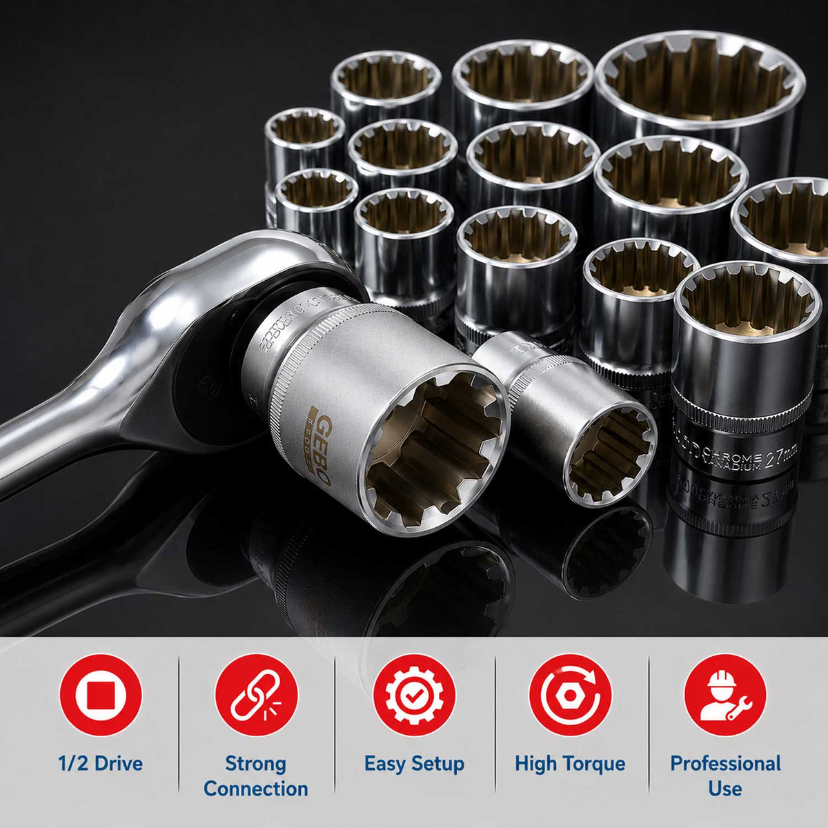Dugókulcs készlet VARIO plus 1/2 8-32 mm GEBO TOOLS