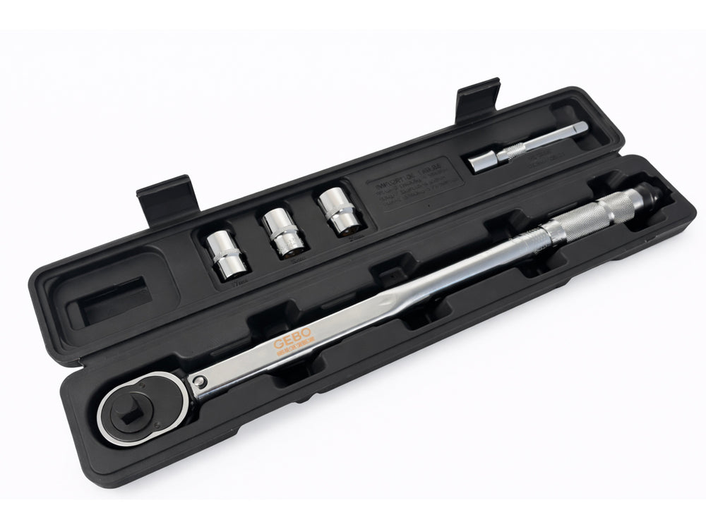 Nyomatékkulcs készlet 1/2" 5 db 28-210 NM, 1/2" dugókulcsok 17–19–21 mm, hosszabbító GEBO TOOLS