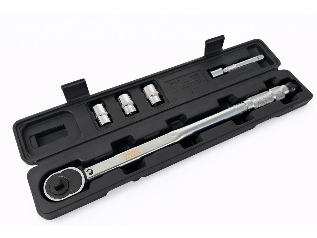 Nyomatékkulcs készlet 1/2" 5 db 28-210 NM, 1/2" dugókulcsok 17–19–21 mm, hosszabbító GEBO TOOLS
