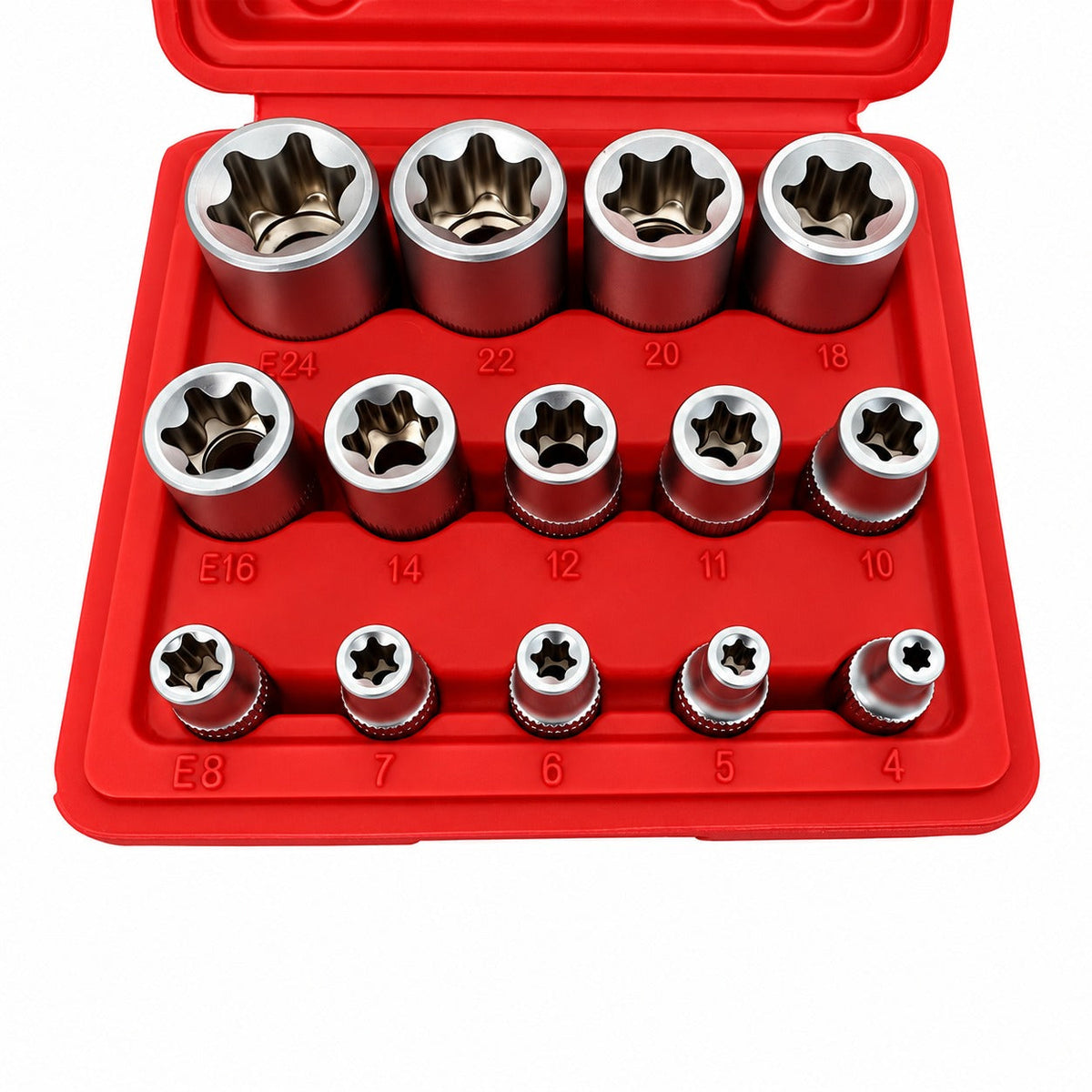 Dugókulcs készlet e profil e4-e24 1/4 3/8 1/2 14 db GEBO TOOLS