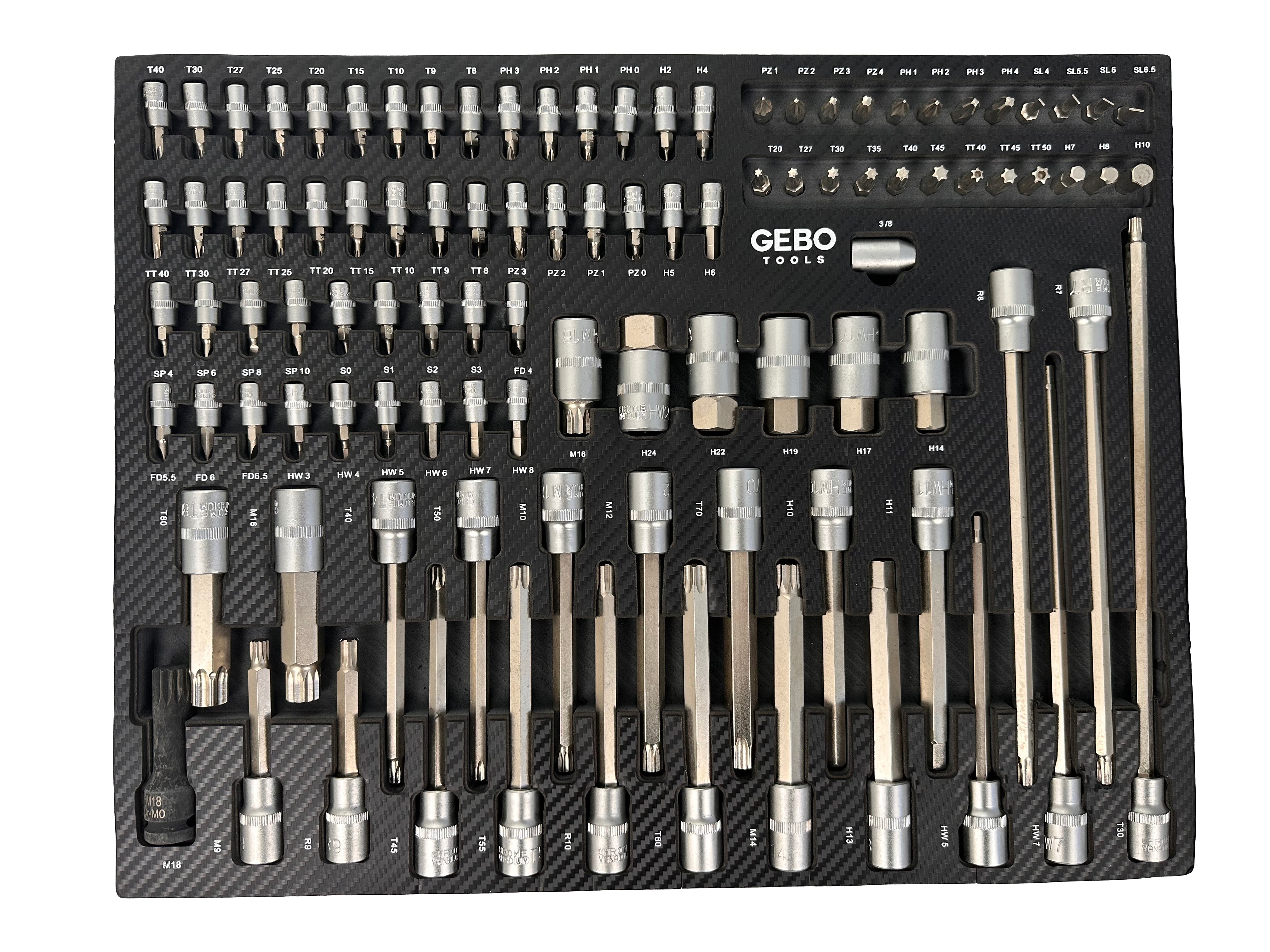 Szerszámos szekrény – szerszámos kocsi bit készlet modul 101 db GEBO TOOLS