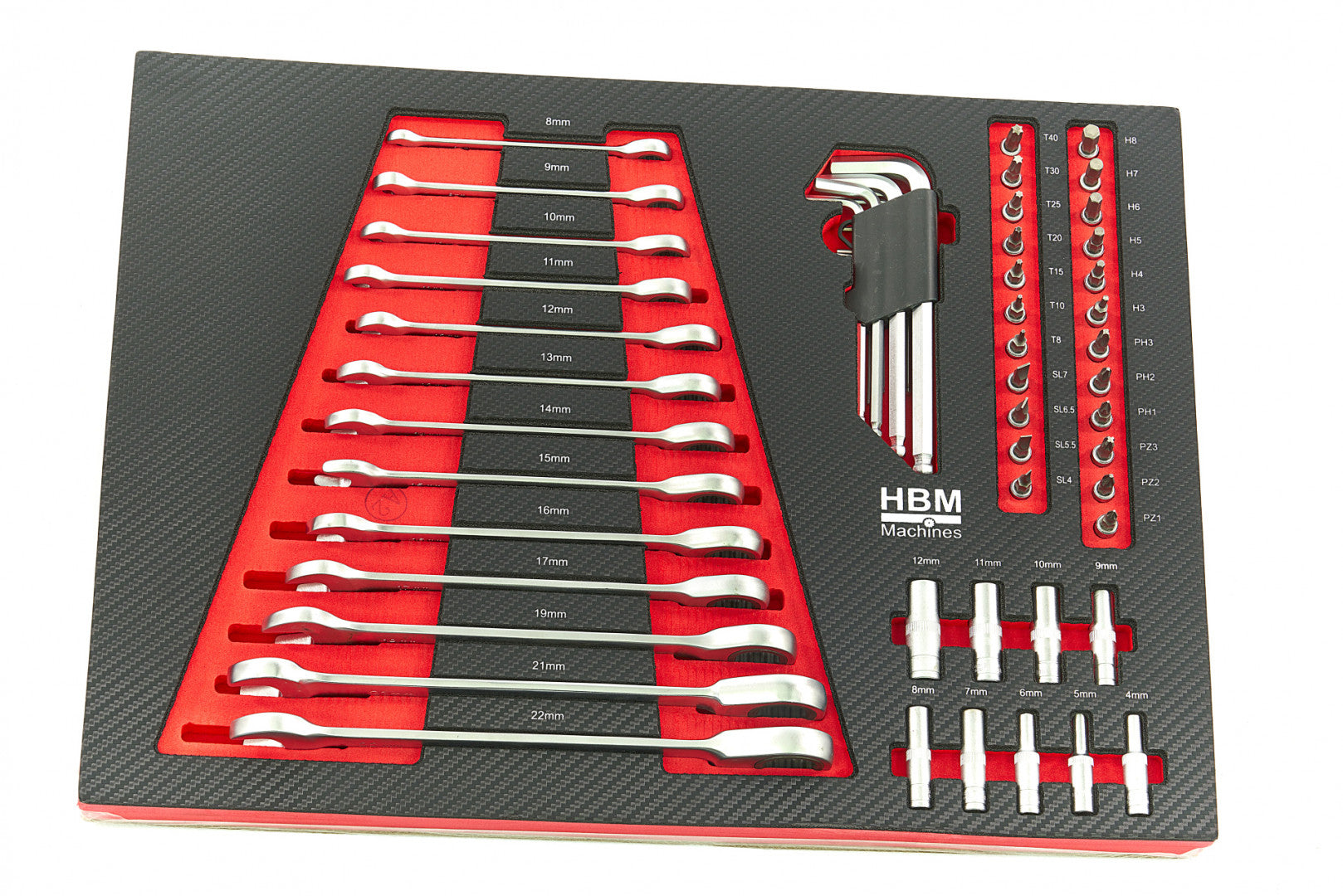 Szerszámos szekrény – szerszámos kocsi modul készlet 4 db 154 db – HBM MACHINES, hollandia – méretek: 39 x 54,5 cm