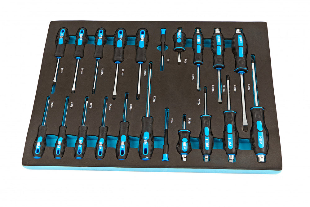 Szerszámos szekrény – szerszámos kocsi tálca professzionális csavarhúzókkal 21 db HBM MACHINES hollandia 54 x 39.5 x 3 cm