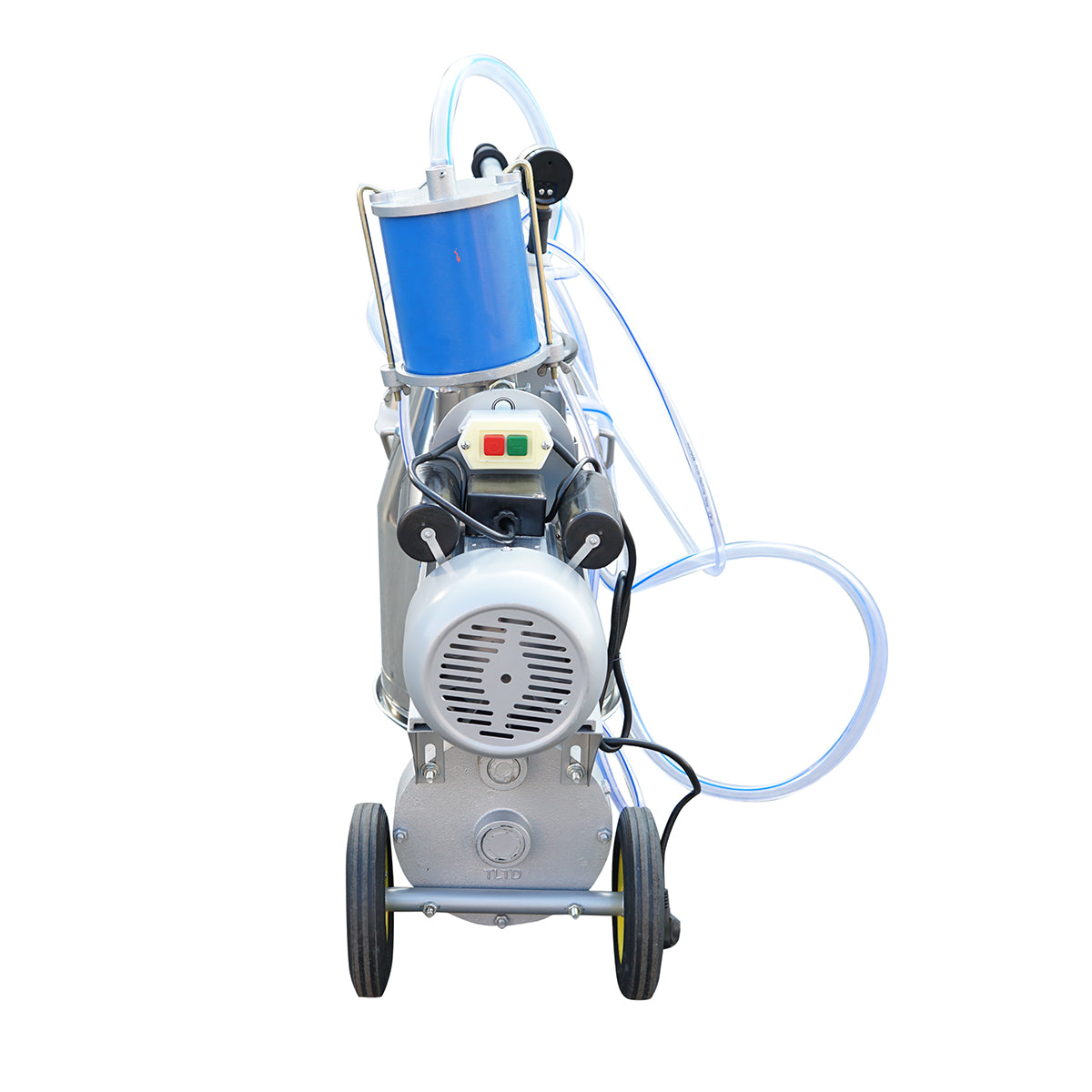 Tehénfejő gép, 1 állásos, 550 W, 25 literes rozsdamentes acél tartállyal, fejőegység 4 fejőpohárral, vákuumnyomás 45–50 kPa, pulzálás 60–80 ciklus/perc