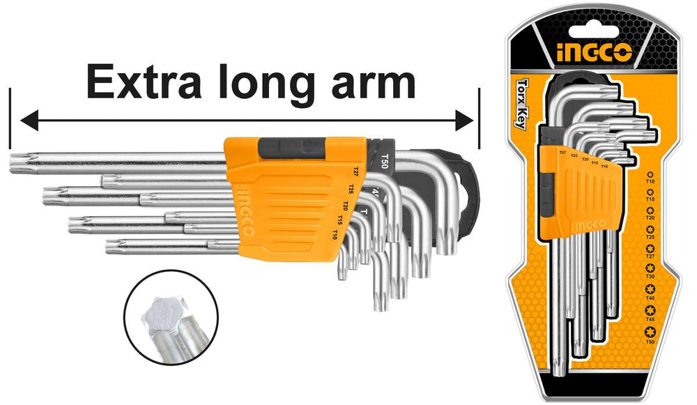 Torx kulcs készlet 9 db hosszú t10-t50 INGCO