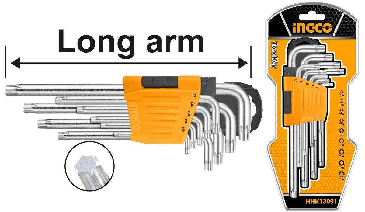 Torx l-kulcs készlet álvánnyal 9db INGCO