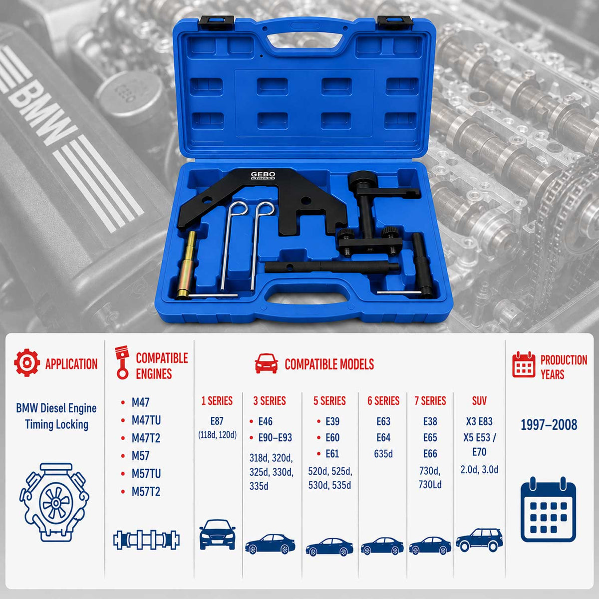 Vezérlésrögzítő készlet BMW m47 m57 2.0 3.0 d GEBO TOOLS