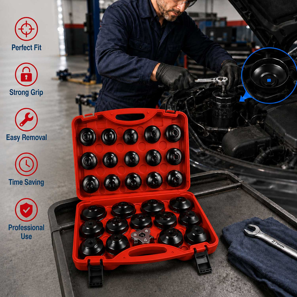 Olajszűrő kupak kulcs készlet 30 darab GEBO TOOLS