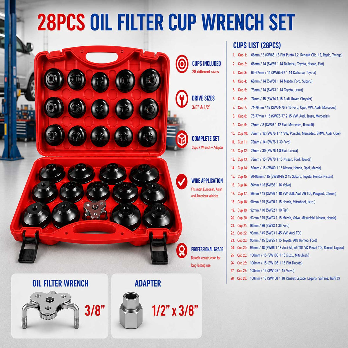 Olajszűrő kupak kulcs készlet 30 darab GEBO TOOLS