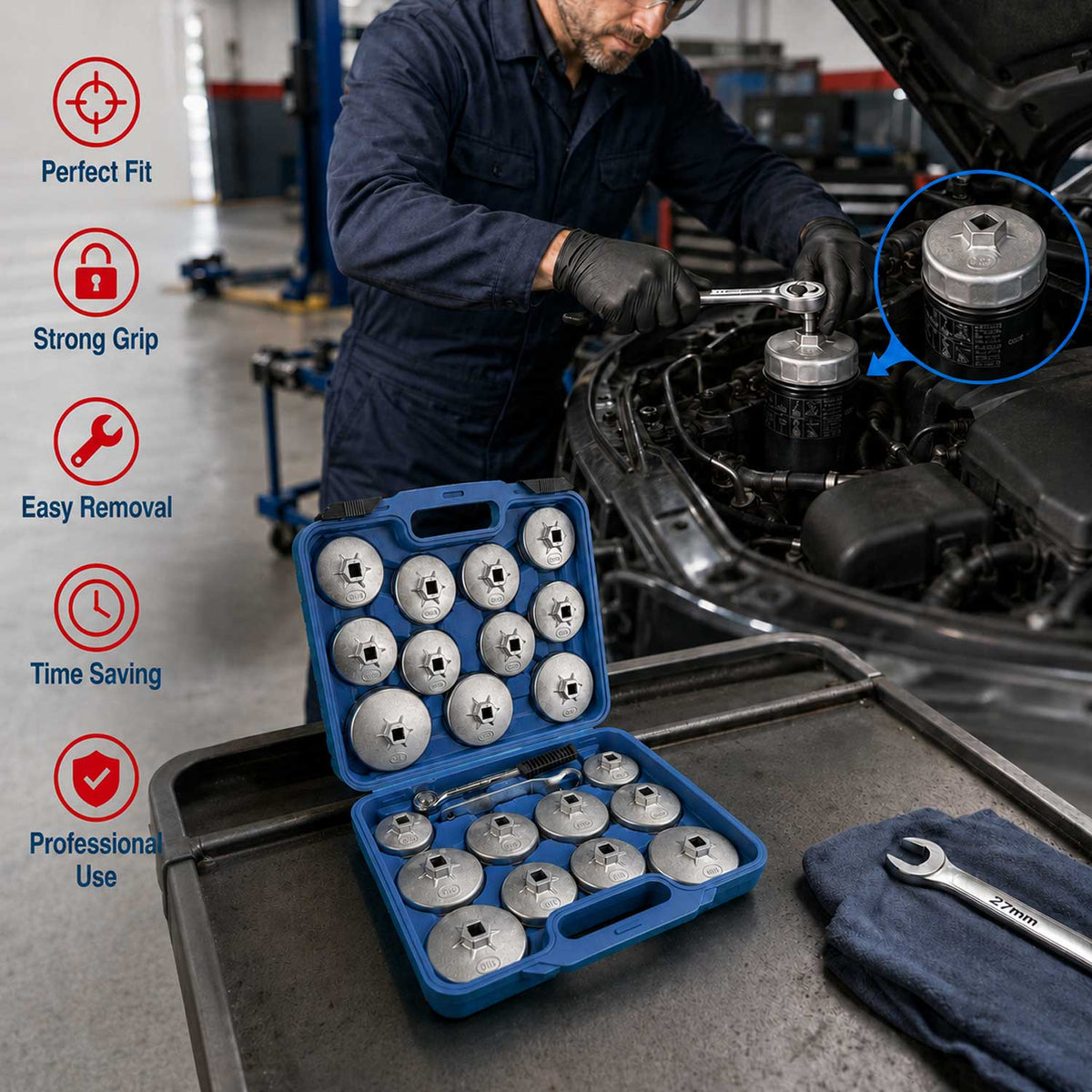 Alumínium olajszűrő kulcs készlet - 23 db GEBO TOOLS