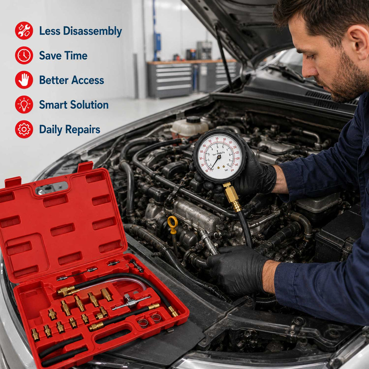 Üzemanyag rendszer nyomásmérő készlet 21 db GEBO TOOLS