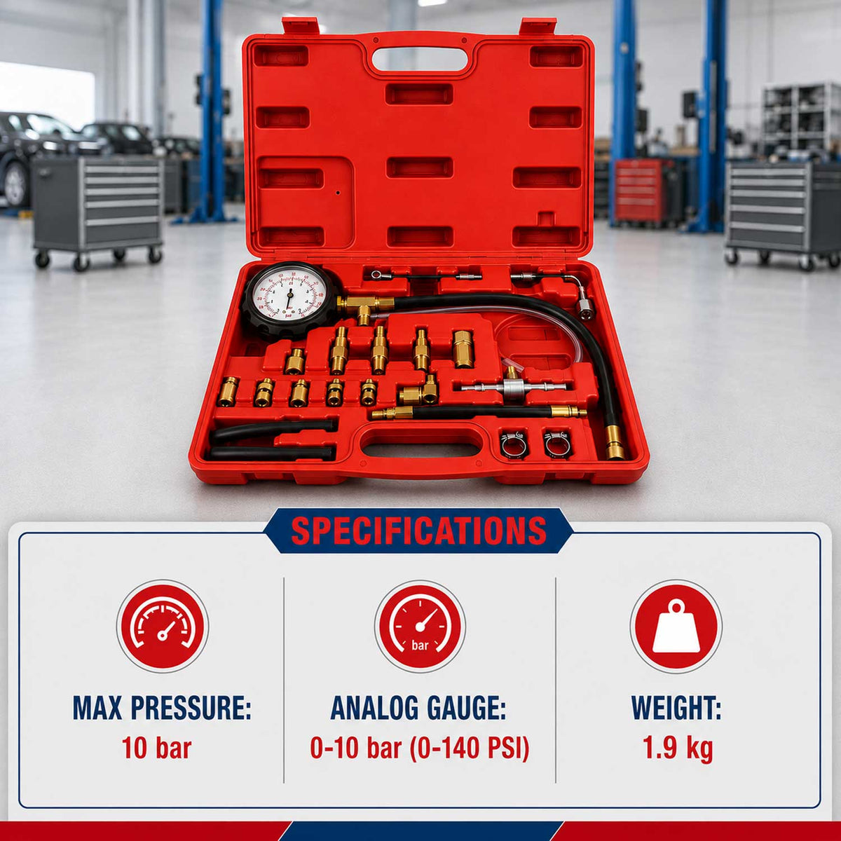 Üzemanyag rendszer nyomásmérő készlet 21 db GEBO TOOLS