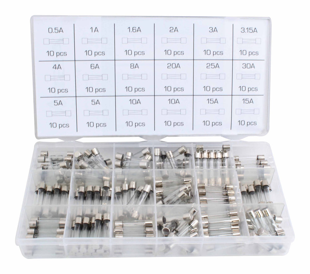 Üveg autóbiztosíték készlet 6x30mm 0,5a-30a 180 db