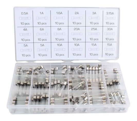 Üveg autóbiztosíték készlet 6x30mm 0,5a-30a 180 db