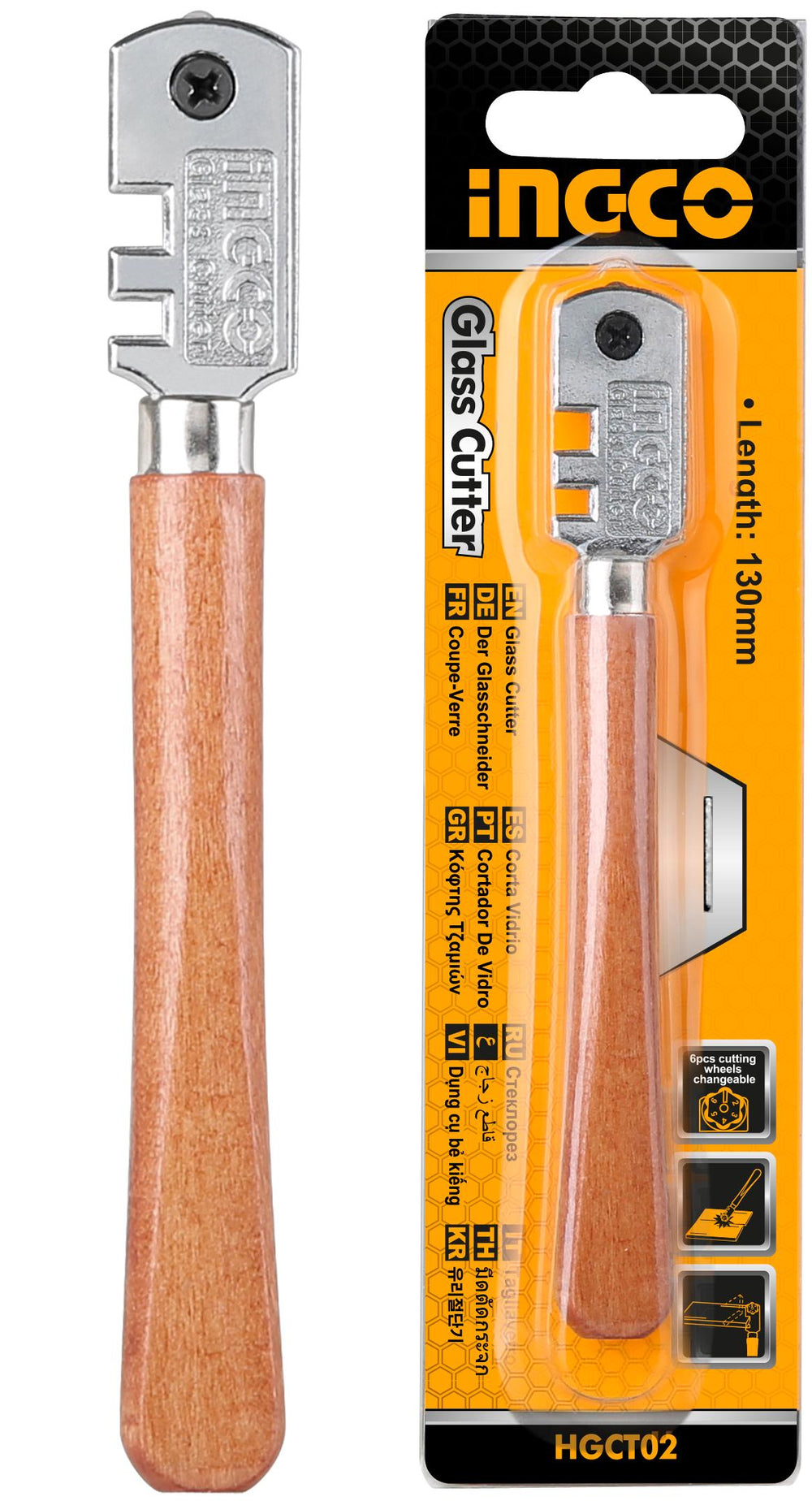 Üvegvágó készlet 6 pengével 130mm INGCO