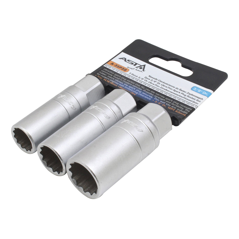 Vékonyfalu dugókulcs készlet gyújtógyertyákhoz 12 fogas 3 db 14 - 16 - 18 mm 3/8"