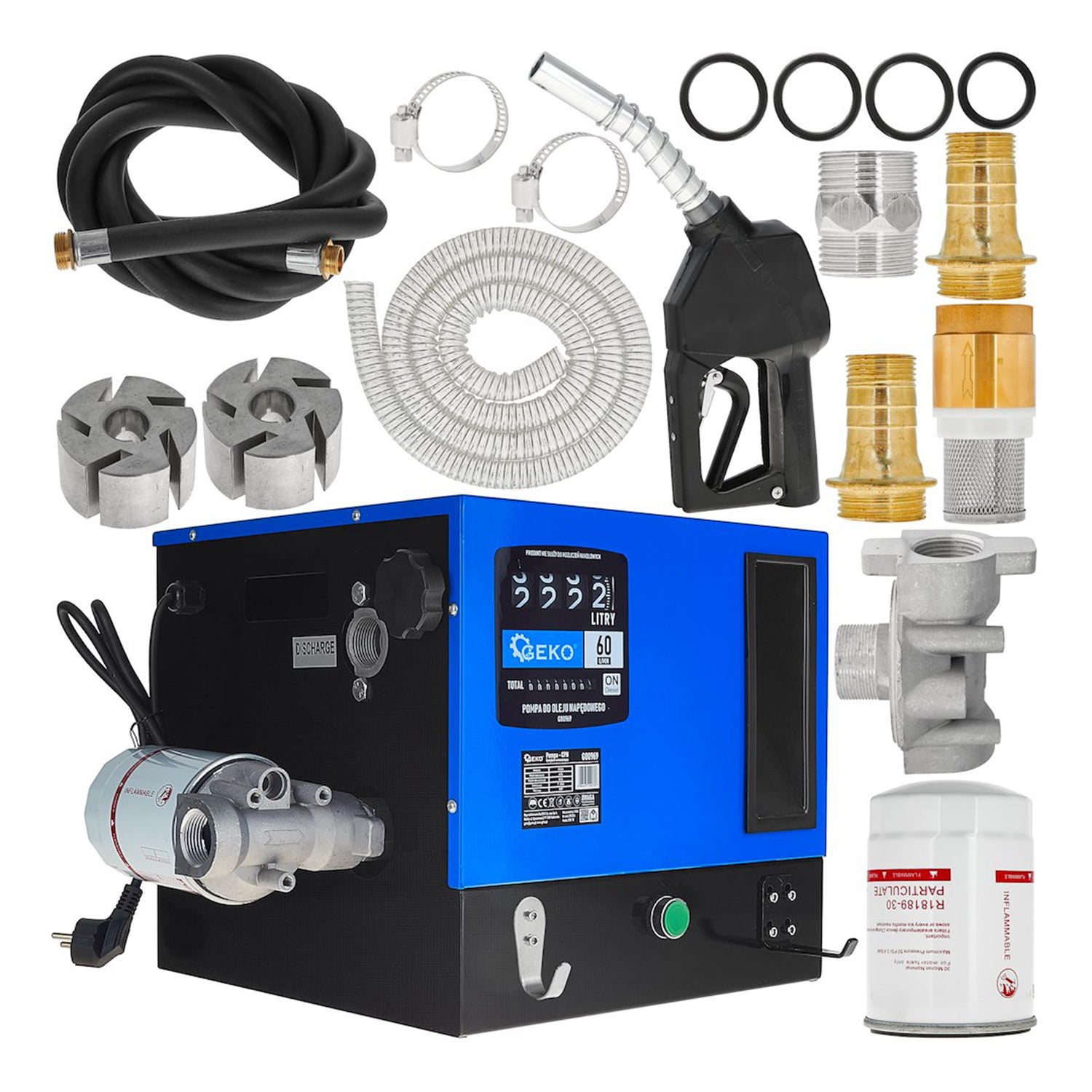 Üzemanyag szivattyú mérőórával és szűrővel 60 l/perc 550 w GEKO